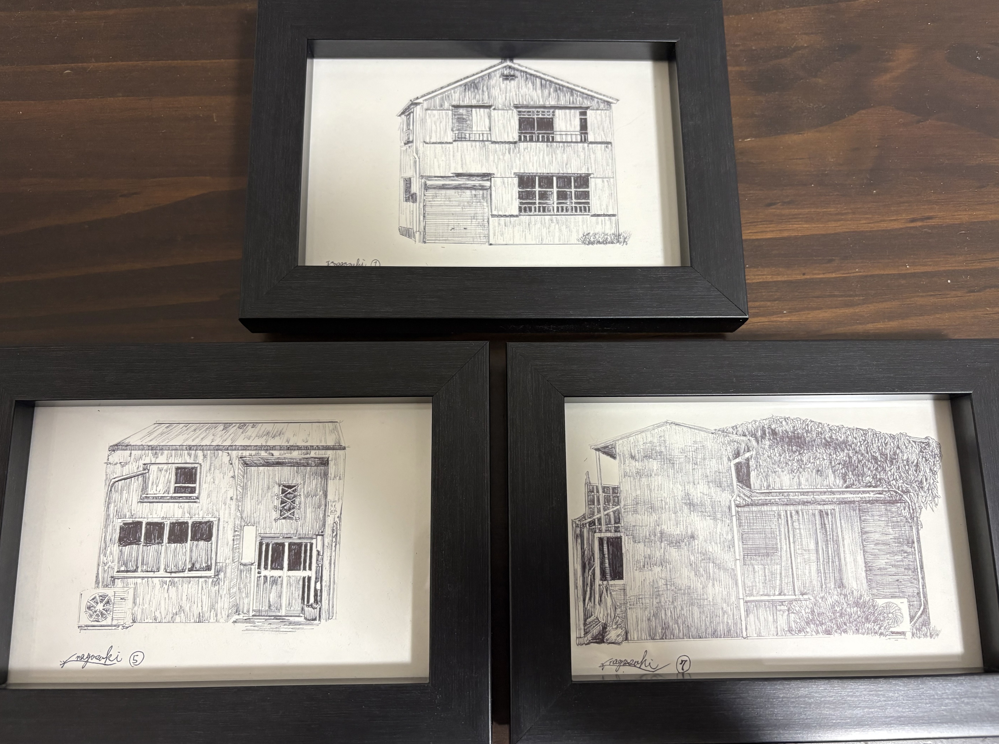 「記憶の街 ― ボールペン画ミニ原画3点セット ―」