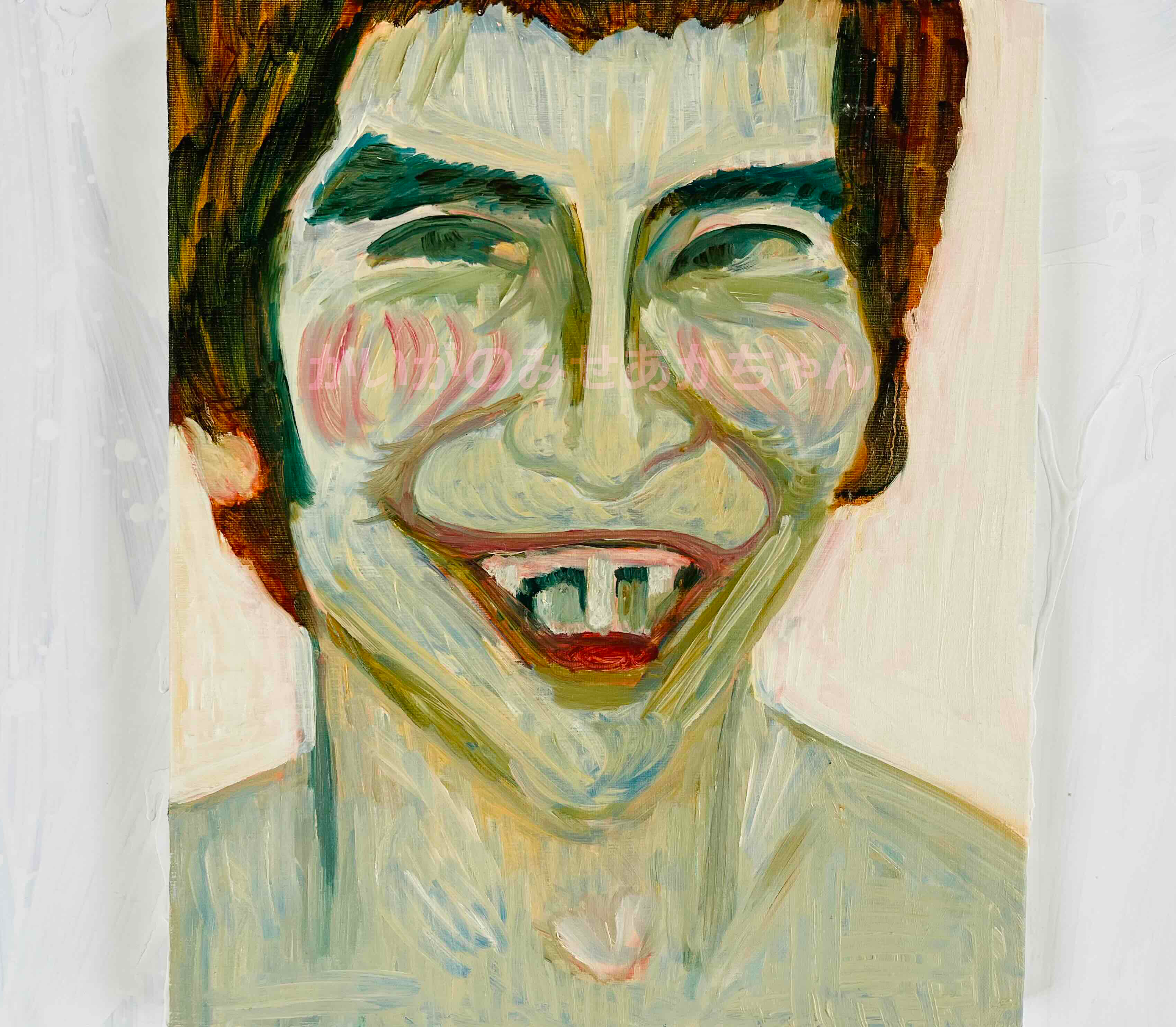 原画・油彩「ビリビリうんちだった」絵画・F8（38×46㎝）アート・キャンバス