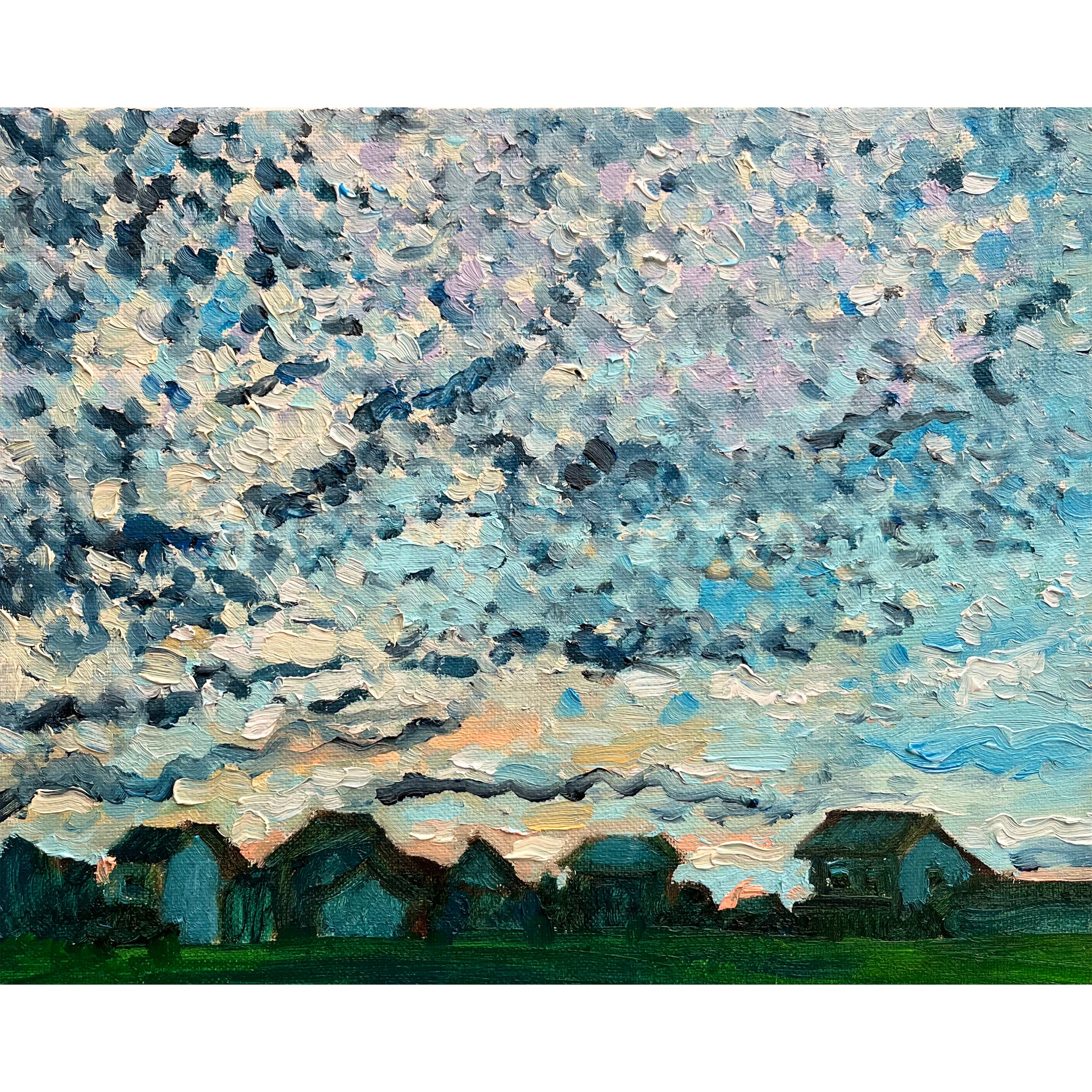 原画・油彩「夏の終わりの朝３」絵画・F3（22×27㎝）アート・キャンバス