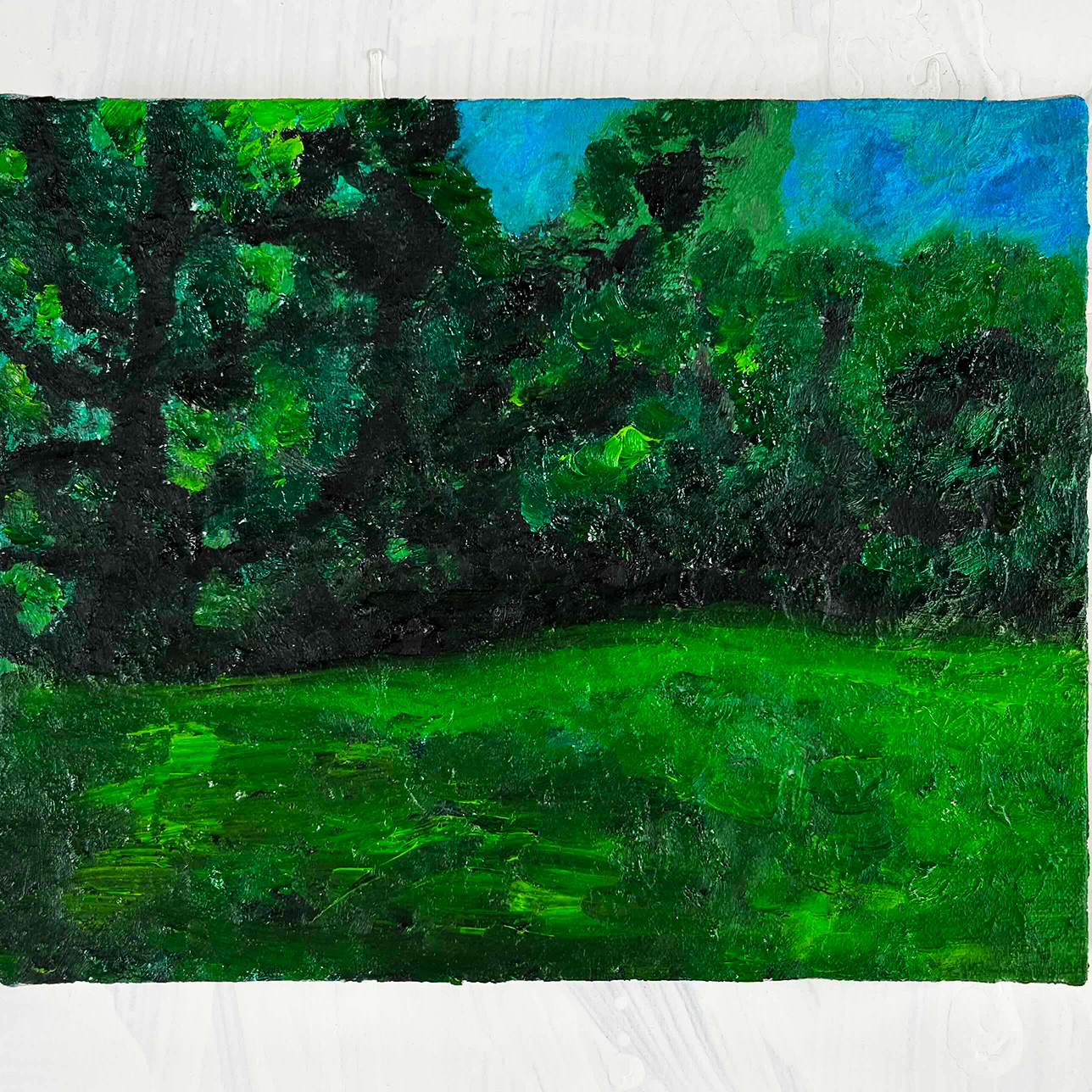 原画・油彩「夏の公園　2026」絵画 ・F3（22×27㎝ ）アート・キャンバス