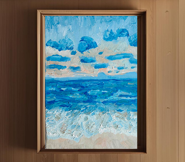 原画・油彩「朝の海６」絵画・サムホール（16×23㎝）・アート・キャンバス